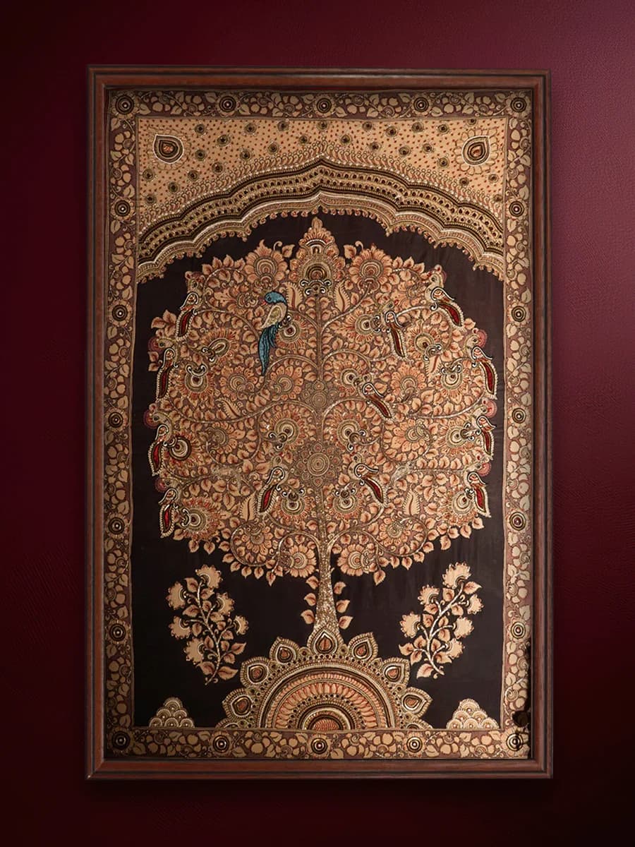 LIVING ROOTS, SHARED HARVESTS KALAMKARI ZARDOZI ARTWORK BY SUDHEER AND MD. BILAL